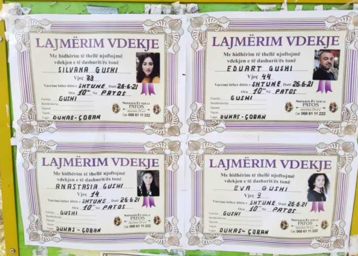 Dje mbyllën sytë përgjithmonë, 4 anëtarët e familjes Gushi përcillen sot për në banesën e fundit familja gushi