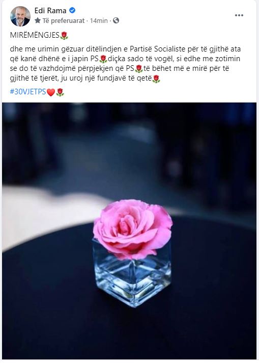 Rama uron ditëlindjen e PS dhe zotohet: Do të vazhdojmë përpjekjen që partia të bëhet më e mirë 1 ffjhsgjsg