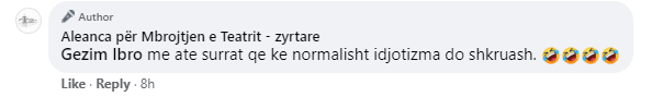 Aleanca për Mbrojtjen e Teatrit replika ofenduese ndaj qytetarëve në facebook: Zhulsa, idiota komunistë që vini era dhi 5 fif 1