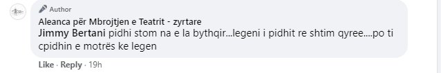 Aleanca për Mbrojtjen e Teatrit replika ofenduese ndaj qytetarëve në facebook: Zhulsa, idiota komunistë që vini era dhi 6 hej
