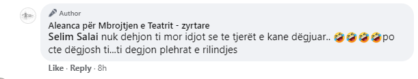 Aleanca për Mbrojtjen e Teatrit replika ofenduese ndaj qytetarëve në facebook: Zhulsa, idiota komunistë që vini era dhi 9 orr