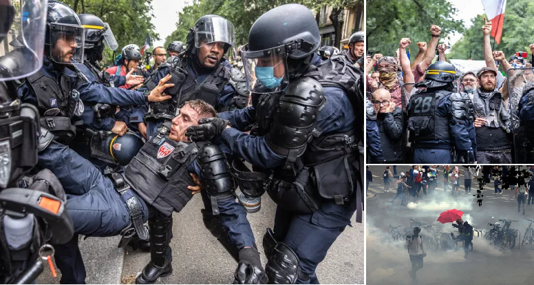 Përleshje e gaz lotsjellës në Paris mes protestuesve anti-vaksina dhe policisë franceze paris
