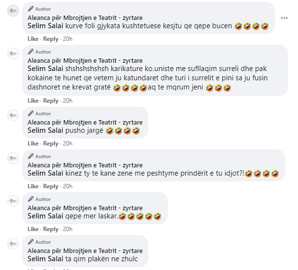 Aleanca për Mbrojtjen e Teatrit replika ofenduese ndaj qytetarëve në facebook: Zhulsa, idiota komunistë që vini era dhi 12 t879