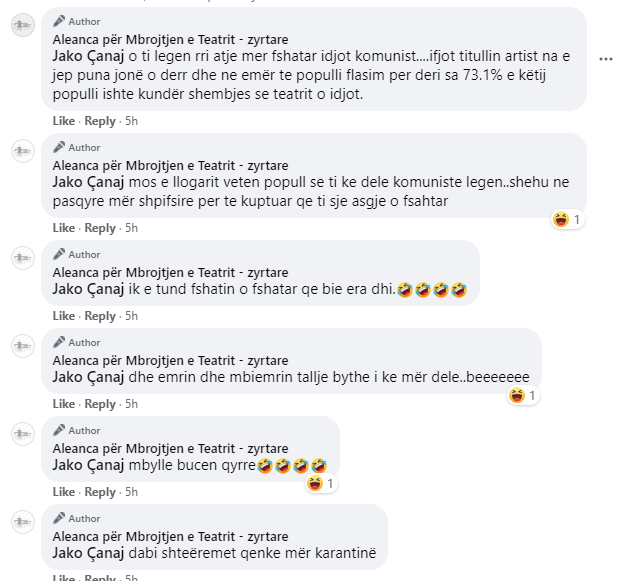 Aleanca për Mbrojtjen e Teatrit replika ofenduese ndaj qytetarëve në facebook: Zhulsa, idiota komunistë që vini era dhi 13 u6ee