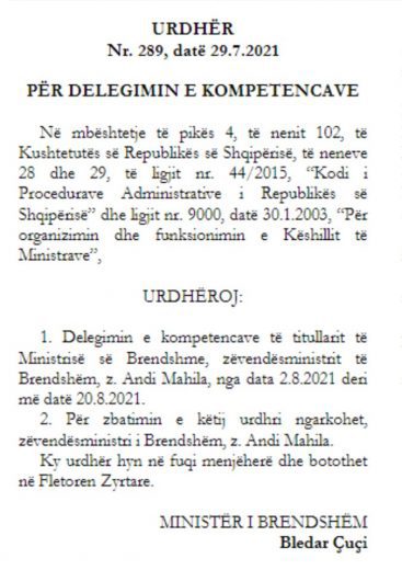 Ministri Bledi Çuçi merr pushimet, delegon kompetencat te Andi Mahila (Urdhri) 1 dfgderh4r5h4rh