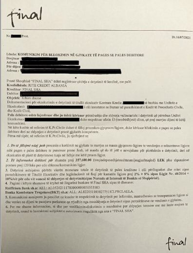 DENONCIMI / Këto shoqëri financiare: IUTE CREDIT, FINAL, NOA dhe MICRO Credit shantazhojnë qytetarët për mbledhjen e borxheve 4 egterghe5rh45rh