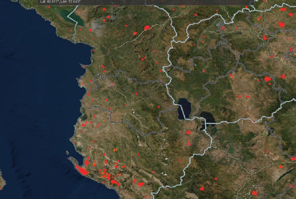 Harta e NASA-s zbardh situatën me zjarret në Shqipëri, ku ishin më të rrezikshmet nasa hareta