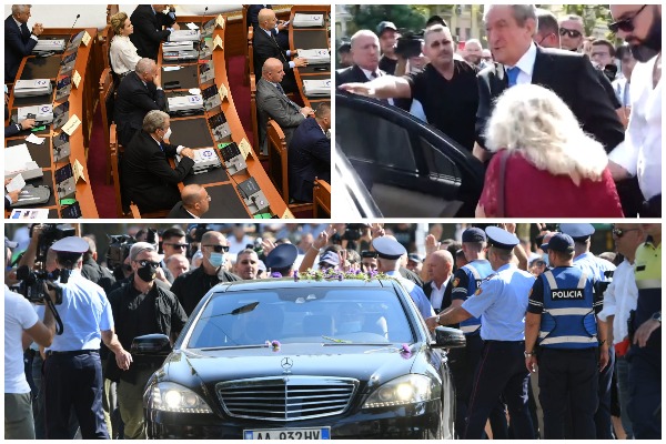 FOTOLAJM/ Sali Berishën e spostojnë në fund të sallës! Militantët e PD ia mbushin makinën me karafila dhe i puthin dorën Sali berisha spostohet ne fund te salles