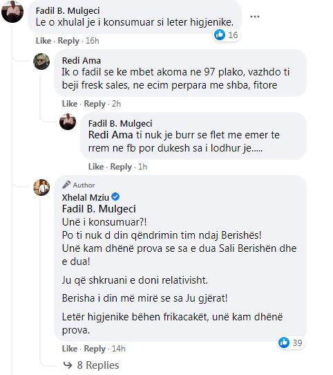 ‘Je si letër higjienike’, Mziu ‘sqaron’ komentuesit: Unë e dua Sali Berishën dhe i kam dhënë provat 1 61766af4afa0bCapture 1