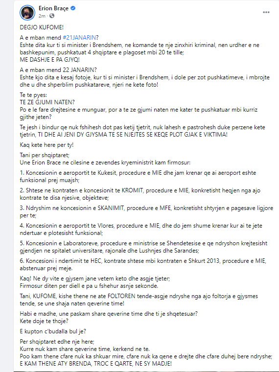 Erion Braçe nxjerr foton e Berishës dhe Bashës: Dëgjo kufomë! Keni plot gjak e viktima... 1 brace 2