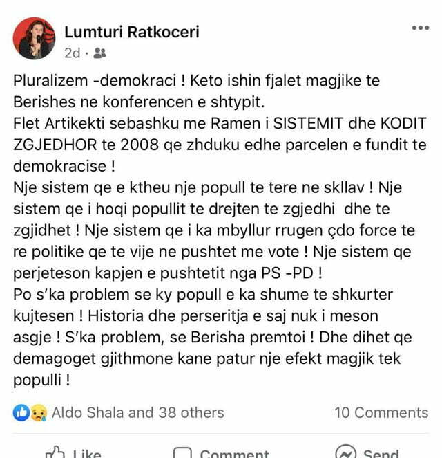E kritikoi se u bë zëdhënëse e Berishës, vjehrra e Floriana Garos del me një tjetër reagim të fortë 1 640 0 6196175513ec9