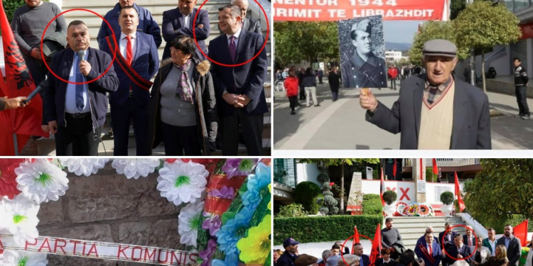 PD merr pjesë në ceremoninë me fotot e Enver Hoxhës dhe lulet e PKSH Capture 9 750x375 1
