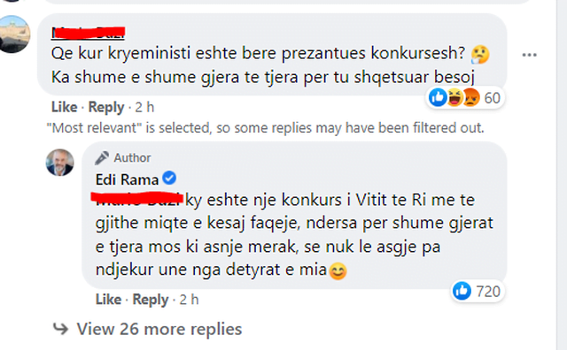 "Kur je bërë prezantues konkursesh?"/ Rama i kthehet keq komentuesit 1 640 0 61bb33c484d6b