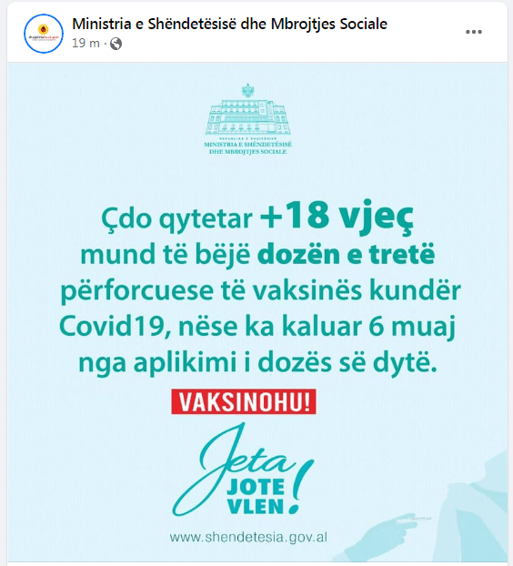 Ministria e Shëndetësisë: Doza e tretë e vaksinës mund të bëhet nga çdo qytetar mbi 18 vjeç 1 Screenshot 8 1