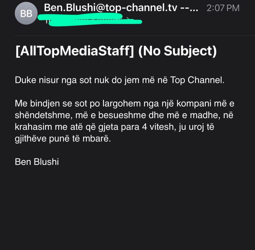 Dorëhiqet nga drejtimi i Top Channel Ben Blushi 1 ben blushi