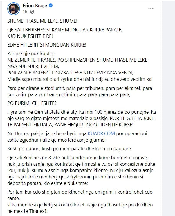Kuvendi i 11 dhjetorit/ Braçe-institucioneve ligjzbatuese: Pse s’kontrolloni thasët me lekë që Berisha po derdh në mes të Tiranës…? 1 brace 1