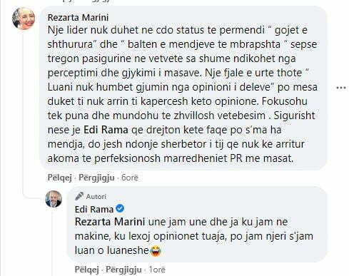 “Një lider nuk përmend në çdo postim ‘gojët e shthurura’”, Rama debaton me komentuesen: Nuk jam luan o luaneshë 4 rama 15
