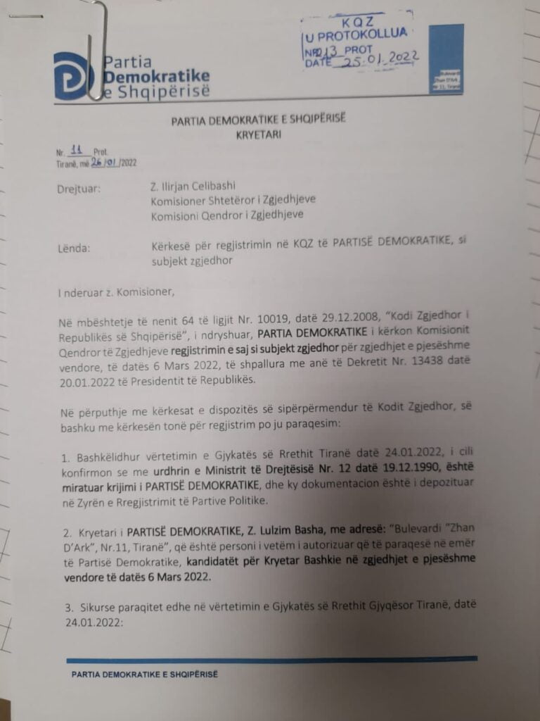 PD depoziton kërkesën për t’u regjistruar në zgjedhjet e 6 Marsit 1 WhatsApp Image 2022 01 25 at 20.57.43