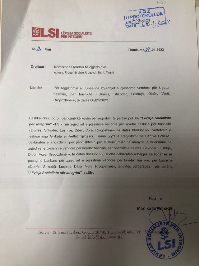 6 Marsi, LSI dërgon në KQZ kërkesën për t’u regjistruar në zgjedhje 1 WhatsApp Image 2022 01 28 at 12.32.34 640x853 1