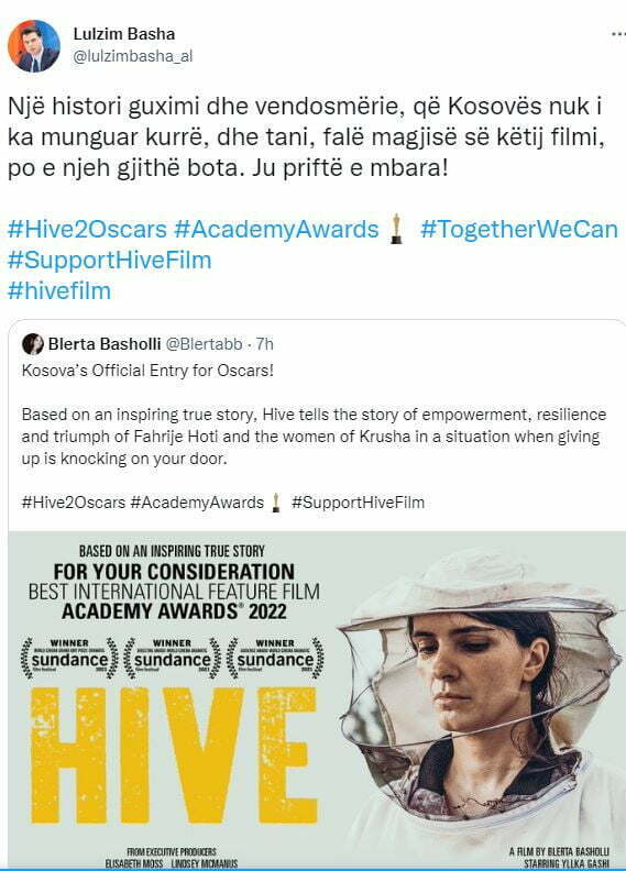 Filmi ‘Zgjoi’ futet në listën e nominimeve për çmimin Oscar 2022/ Basha: Një histori guximi dhe vendosmërie 1 hive