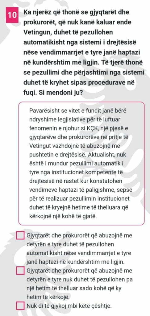 Rama pyet qytetarët për Vettingun e gjyqtarëve dhe prokurorëve: A duhet të përjashtohen nga sistemi nëse... 1 pyetja 10