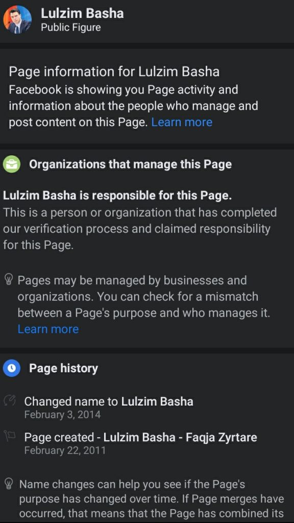Fakte surprizuese mbi transparencën në Facebook të politikanëve shqiptarë, kur i kanë krijuar faqet, si kanë ndryshuar emrat dhe... 7 Screenshot 20220214 111801 Facebook