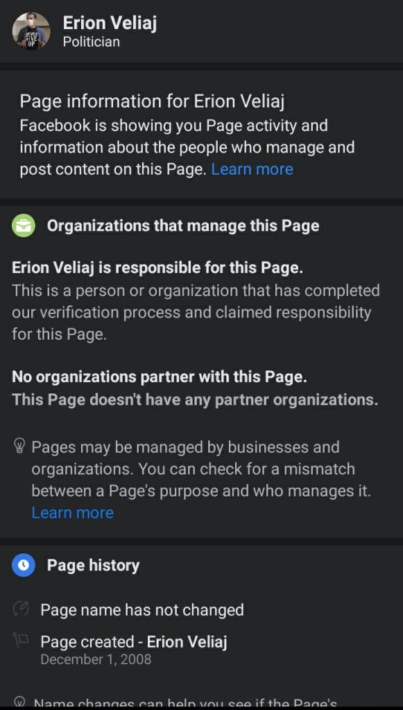 Fakte surprizuese mbi transparencën në Facebook të politikanëve shqiptarë, kur i kanë krijuar faqet, si kanë ndryshuar emrat dhe... 19 Screenshot 20220214 112330 Facebook