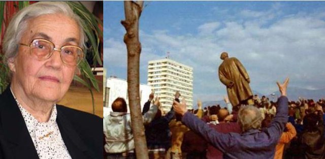 Nexhmije Hoxha/ Ku isha kur rrëzuan monumentin e Enverit
