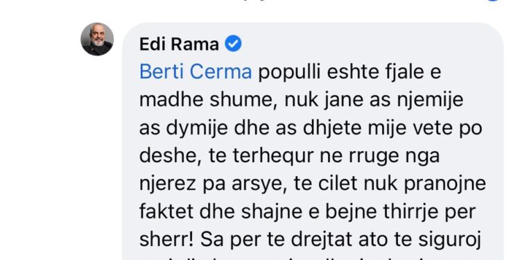 ‘Thirri mendjes’, Rama i kthen përgjigje komentuesit: Protestat po bëhen nga njerëz që duan sherr! 622b9f9138635fc9cc203 9772 4b96 8c6a 37c21d1160b8 750x375 1