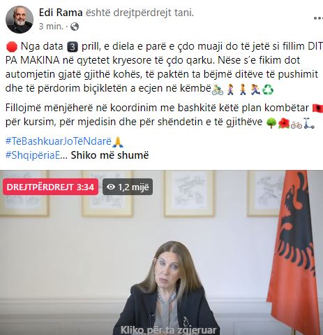 Merrni masa, Rama: Nga 3 prilli, e diela e parë e çdo muaji do të jetë dita pa makina 1 Capture 392