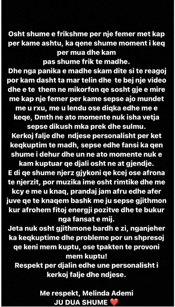 Reperja e njohur shqiptare reagon per incidentin e ndodhur ne koncert 1 E34111B1 B607 41D3 96E5 00F38B150141