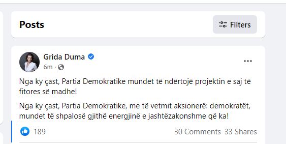 Grida Duma reagon për dorëheqjen e Bashës: Nga ky çast mund të ndërtohet projekti për fitoren e madhe! 1 Grida duma 1