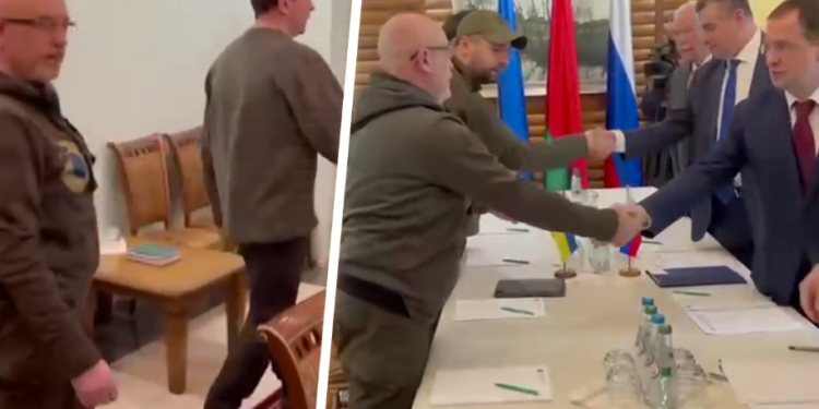 VIDEO/ “Incident” në nisje të takimit mes delegacionit ukrainas dhe atij rus Negociata 750x375 1