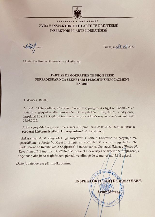 Miratoi statutin e Berishës, Bardhi ankohet tek Inspektorati i Lartë i Drejtësisë për gjyqtarin Zhukri 1 WhatsApp Image 2022 03 25 at 5.27.24 PM 640x897 1