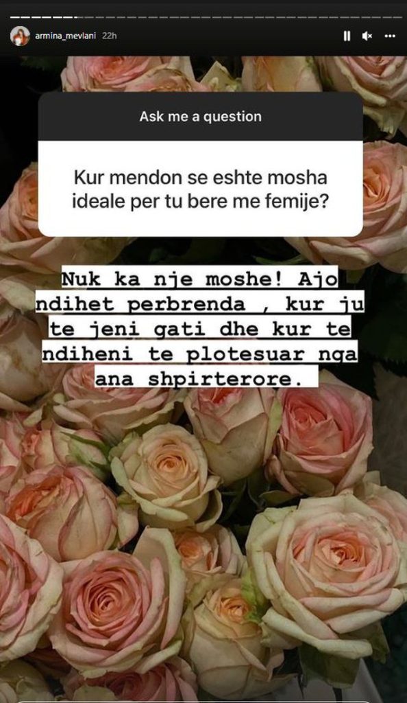 Armina Mevlani tregon kur është mosha ideale për të pasur fëmijë 1 640 0 6266c4a5414ec