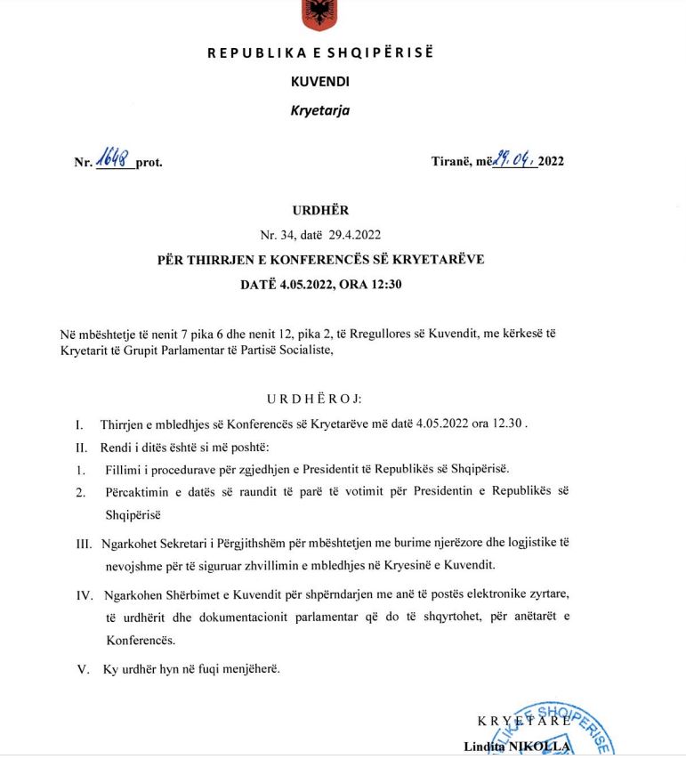 Zbardhet data e mbledhjes së Konferencës së Kryetarëve për Presidentin e ri 1 konferenca e kryetareve