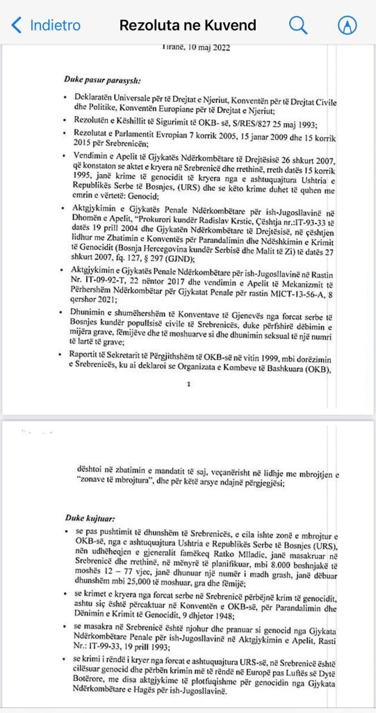 Mocion me debat për njohjen dhe dënimin e gjenocidit në Srebrenicë, Shehu dorëzon kërkesën në Kuvend 4 Shehu kerkesa 3
