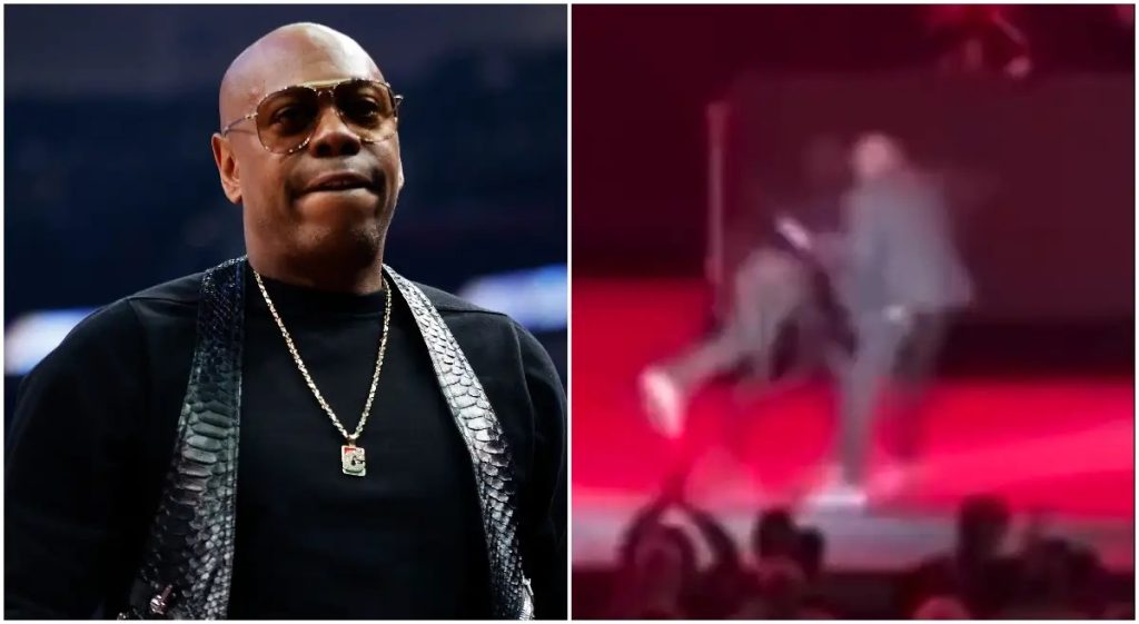Video/ Një komedian sulmohet në skenë në Hollywood dave chappelle video attack tackle 1