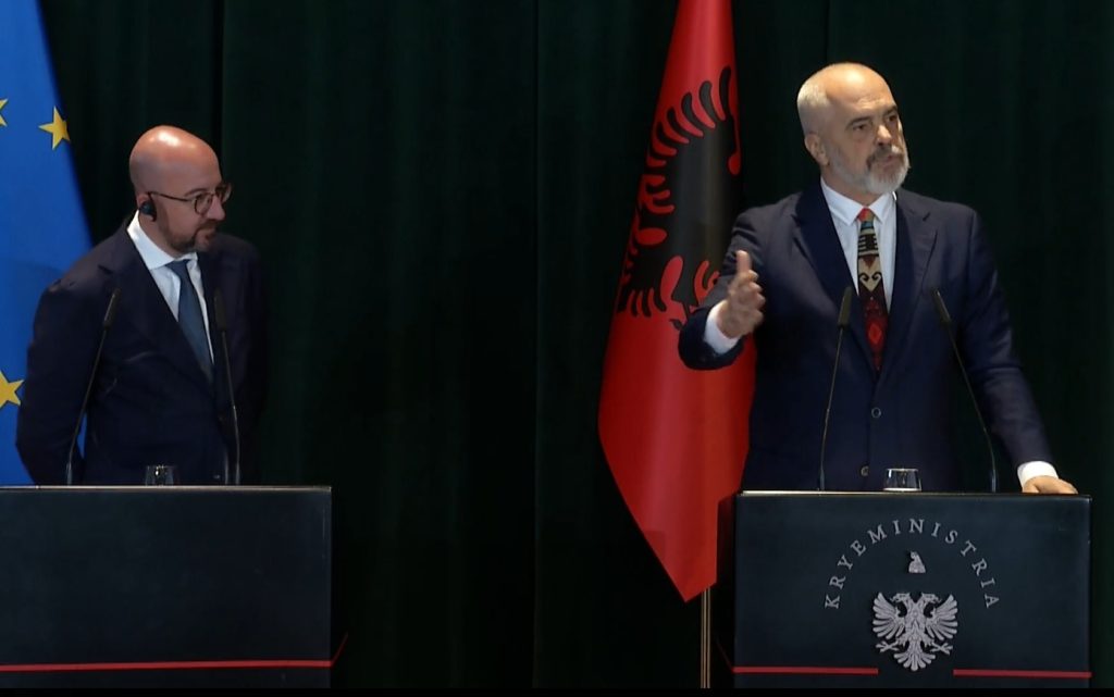 Konferenca e përbashkët me presidentin e KE-së, Rama: Krenar që jemi pjesë e frontit të së mirës ndaj së keqes konferenca e perbashket