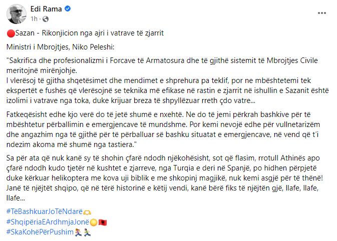 Rama për zjarret: Nuk kemi asgjë për të thënë! Janë të njëjtët shqipo që kanë bërë fiks të njëjtën gjë, llafe, llafe, llafe 1 RAMA FB 1
