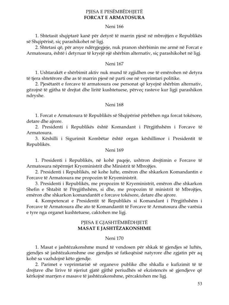 nenet e kushtetutes per bajram begaj president
