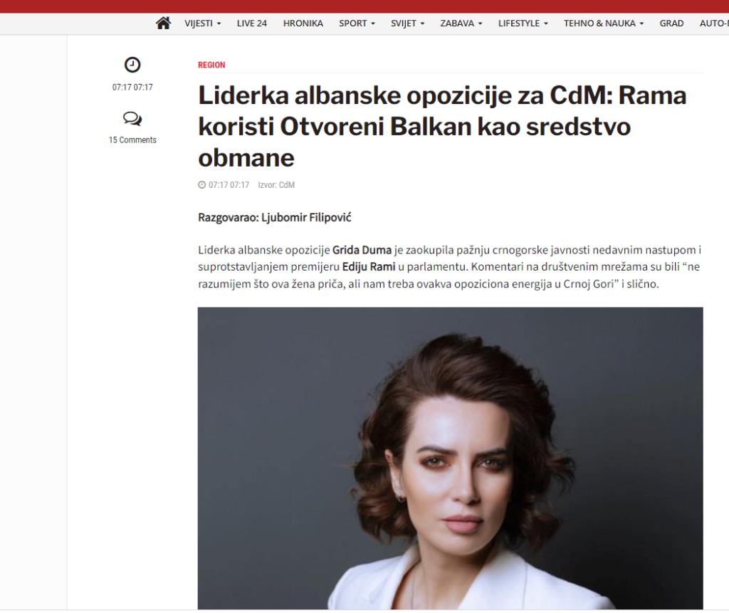 Gafa e mediave malazeze, e cilësojnë Grida Dumën lidere të opozitës dhe “fshijnë” Berishën grida duma