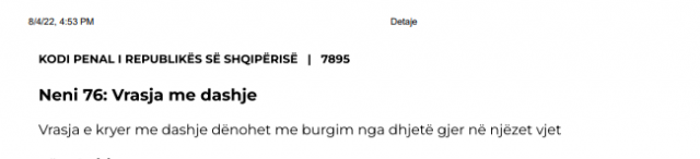 Vrau me skaf 7-vjeçaren, Gjykata merr vendimin për ish-efektivin Arjan Tase 1 Kodi Penal 640x146 1