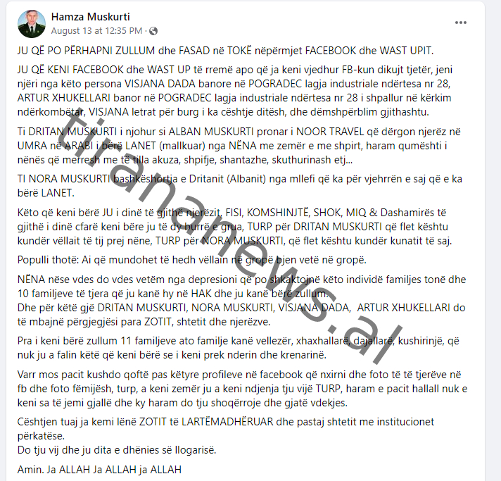 ‘Varr mos paçi’ / Ja çfarë shkruante në Facebook autori për vëllanë dhe kunatën që vrau sot në Tiranë 1 hamza muskurti 1