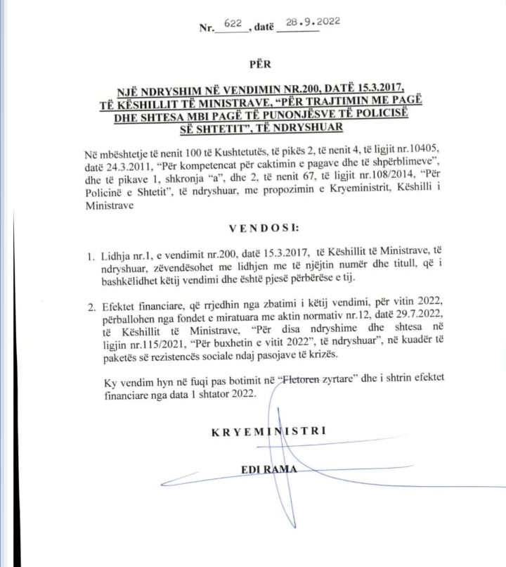VENDIMI/ 7500 lekë të reja plus, sa përllogaritet rritja për çdo polic sipas kategorive 1 6346890b78832Screenshot 2
