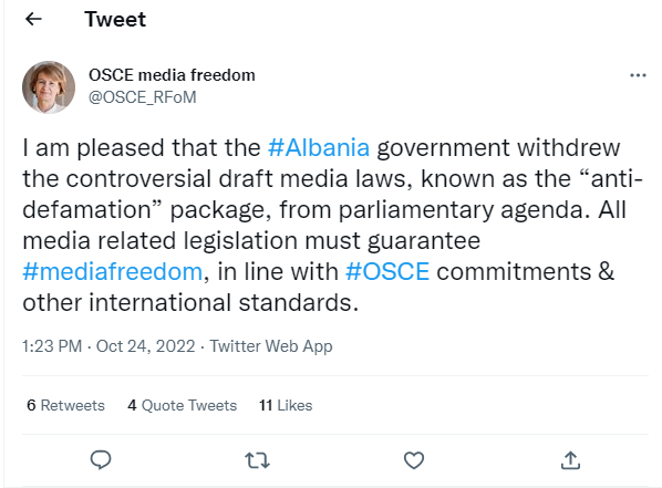 Paketa “Anti-shpifje”/ OSBE: Të kënaqur që qeveria u tërhoq nga projektligji për mediet 1 Untitled 29