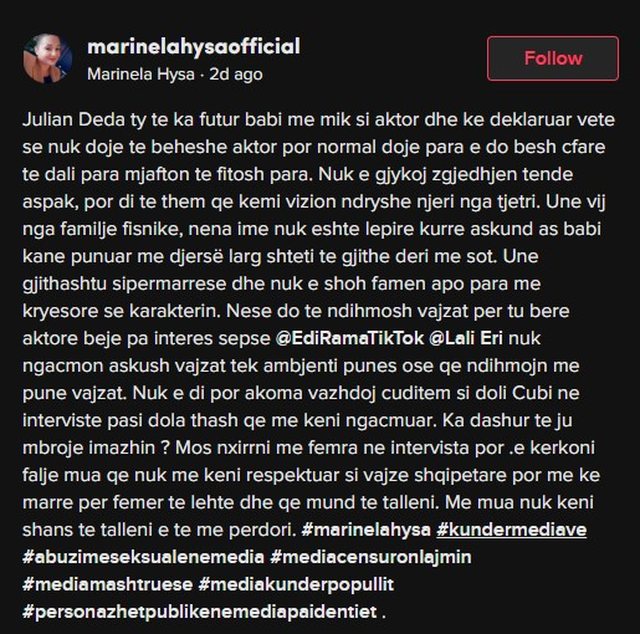 Personazhi i njohur televiziv plas akuzat e rënda ndaj Jul Dedës: Më ngacmoi në këmbim të një vendi pune 1 640 0 638f58a0792d9 1