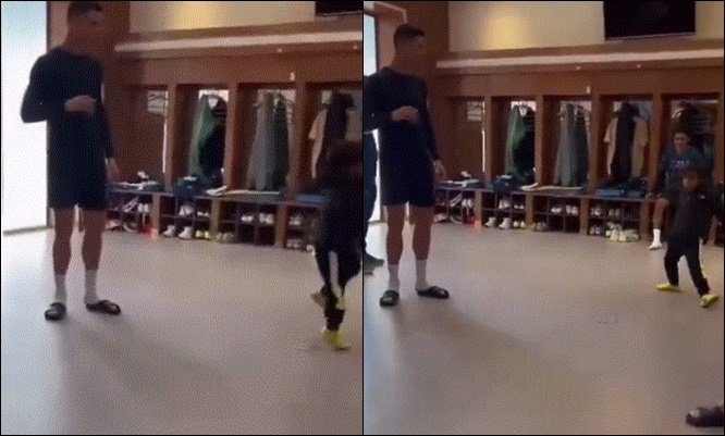 VIDEO/ Ronaldo sjell atmosferë te Al-Nassr, djali i sulmuesit të skuadrës imiton festimin e CR7 wd