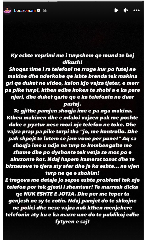 I vjedh telefonin para syve, Bora Zemani demaskon vajzën në Tiranë 1 Untitled 14
