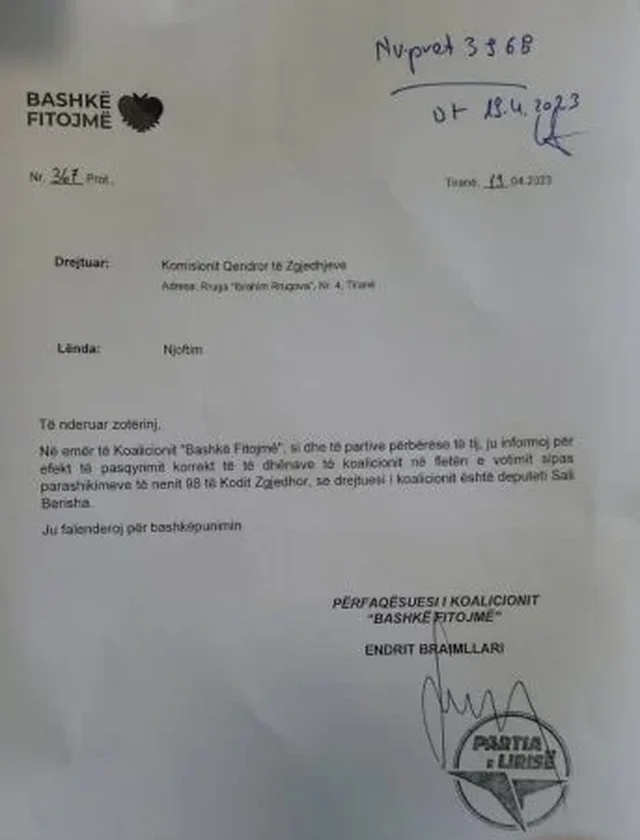 Meta dërgon shkresën në KQZ: Kryetar i koalicionit “Bashkë Fitojmë” është Sali Berisha 1 640 0 1681917201x4ac5054d 3ea5 41cb a37e a31aa96eb920 343x450 133